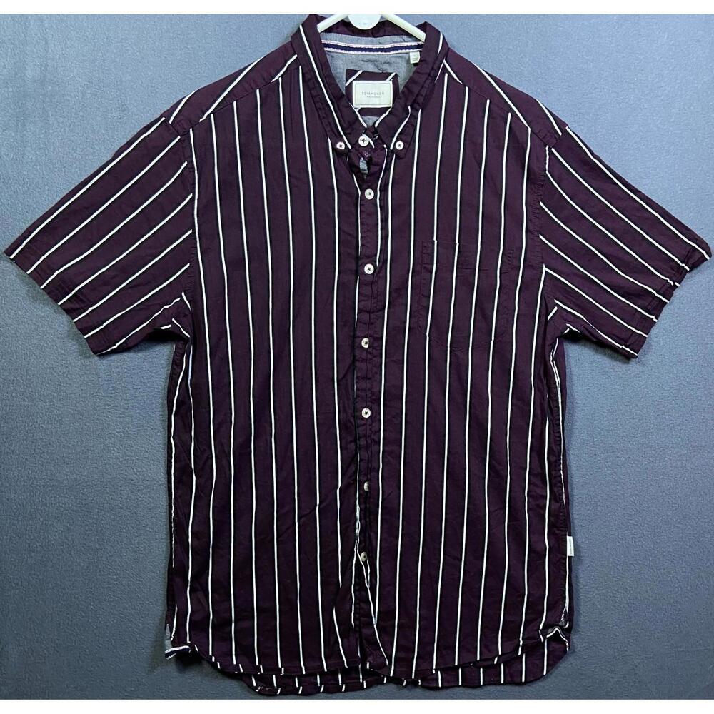 7 Diamonds Touch of Life Striped Maroon Short Sleeve Button-Up Shirt Large EUC!